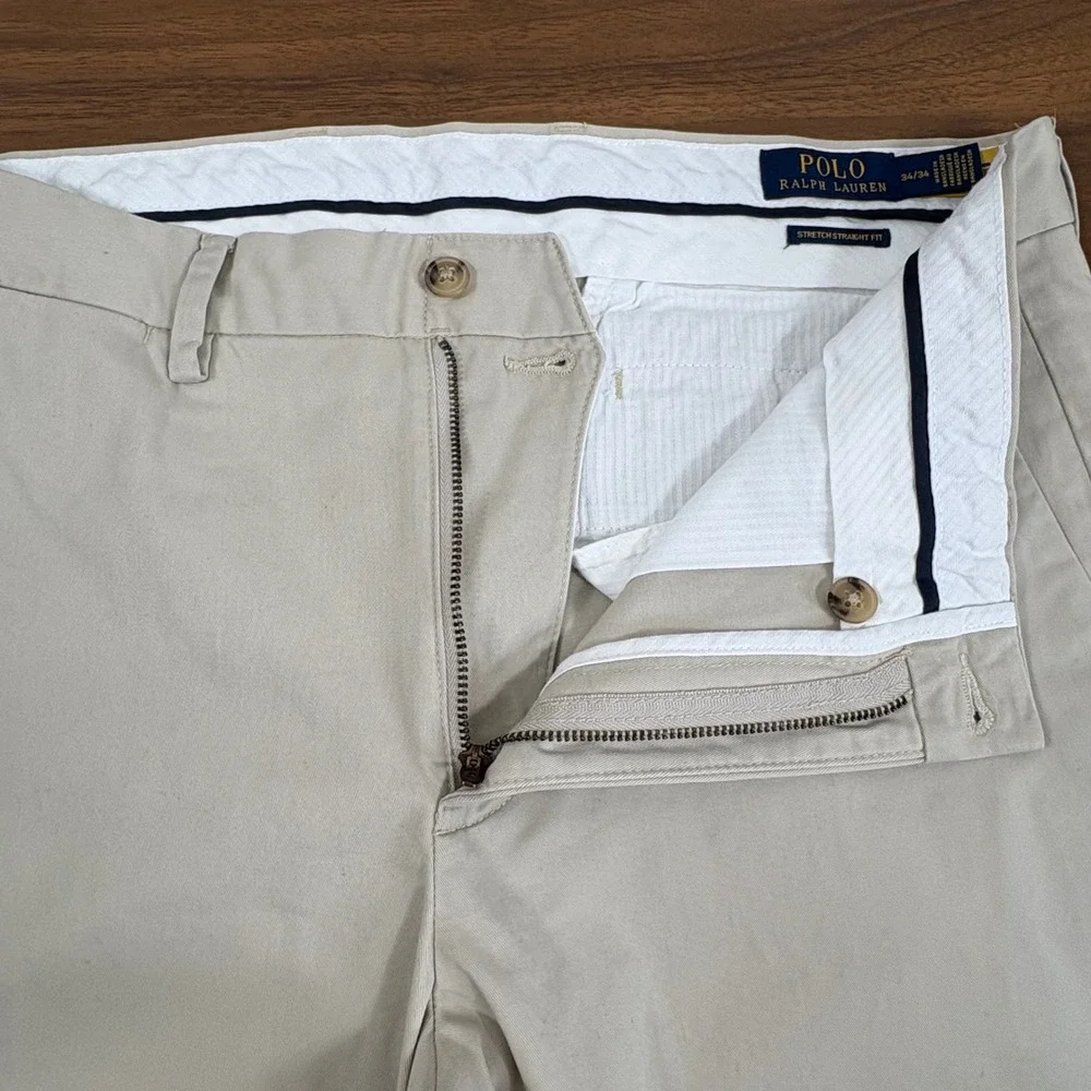 Polo Ralph Lauren Mens Stretch Straight Fit Chino Pants Khaki Tan 34x32.5‎